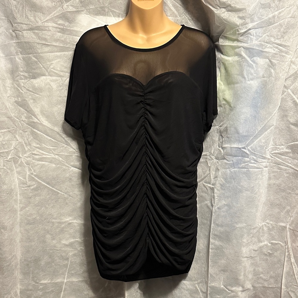 Black Ruched Mesh Top